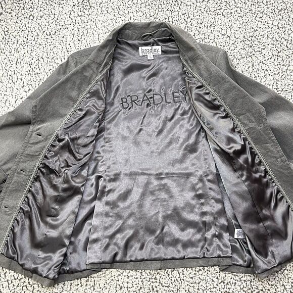 Bradley Bayou Genuine Suede Leather Jacket Womens XL Gray Studded Button Front - Picture 5 of 16